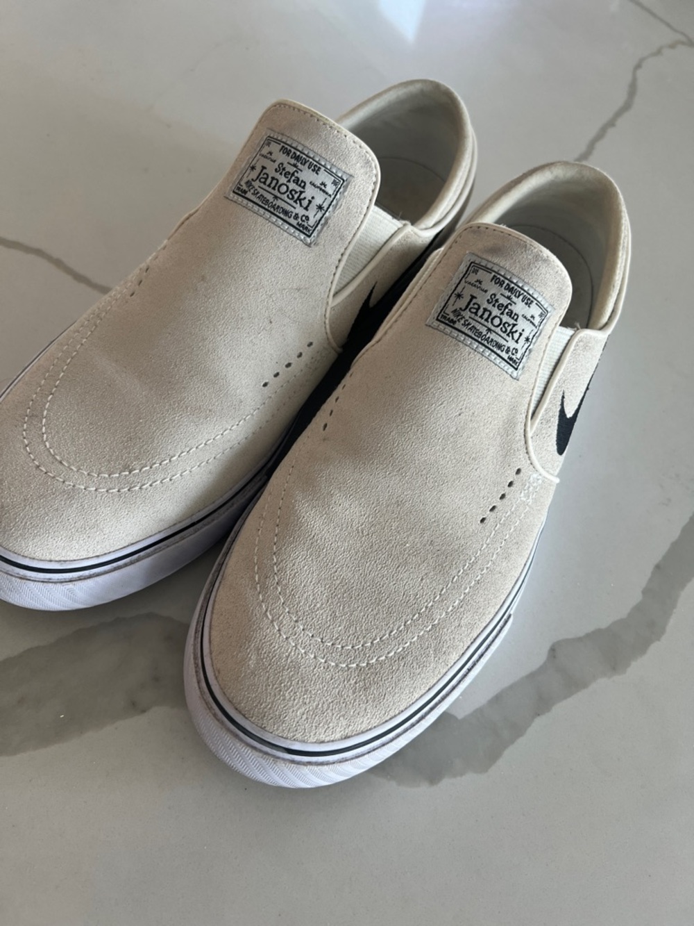 Nike Stefan Janoski Slip-On Suede Sneakers - Cream with Black Swoosh